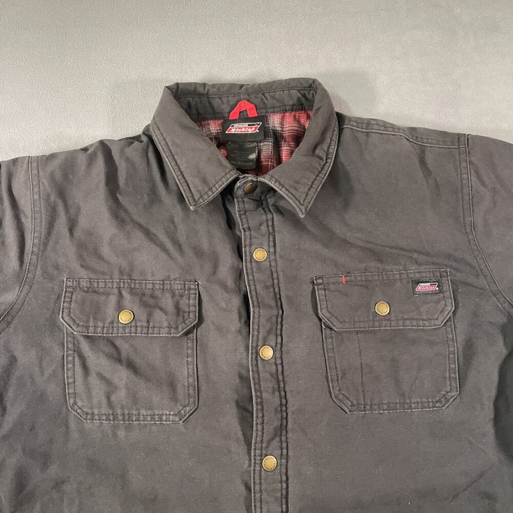 Dickies Work Jacket Mens 2XL Black Canvas Flannel Lined Snap Button Workwear - Picture 3 of 11
